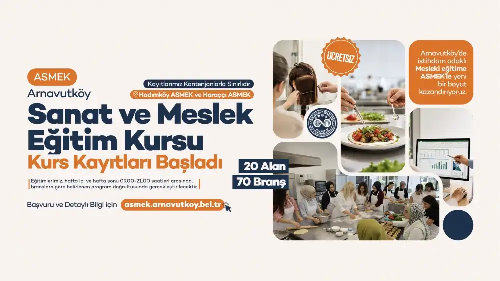 Arnavutköy Sanat ve Mesleki Eğitim Kursları, 70 farklı branşta ücretsiz