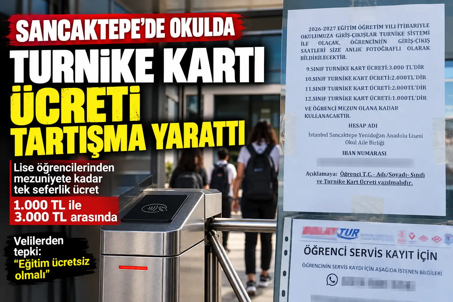 Sancaktepe’deki bazı okullarda öğrencilerden talep edilen turnike ücretleri ve servis