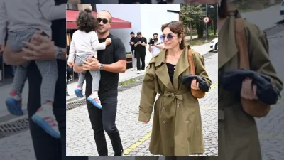 Ezgi Mola, eski eşi Mustafa Aksakallı ve oğulları Can ile