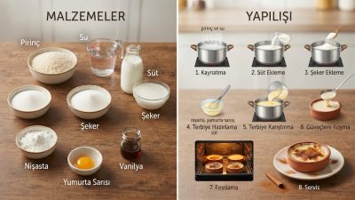 Fırın Sütlaç tarifi için gerekli malzemeler, ölçüler ve adım adım