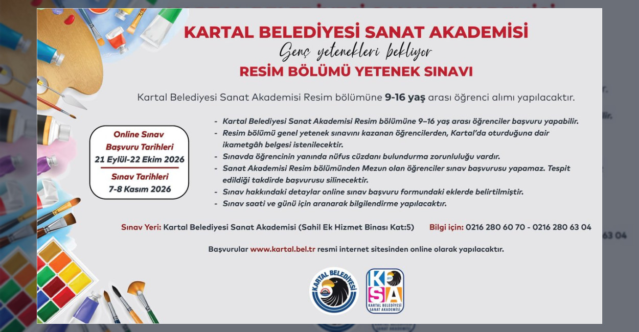 Kartal Belediyesi Sanat Akademisi Yetenek Sınavı Başlıyor