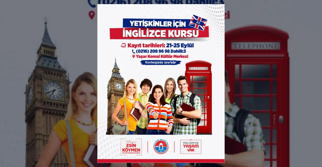 Maltepe Belediyesi yetişkinlere yönelik İngilizce kursu başvurularını 21-25 Eylül tarihleri