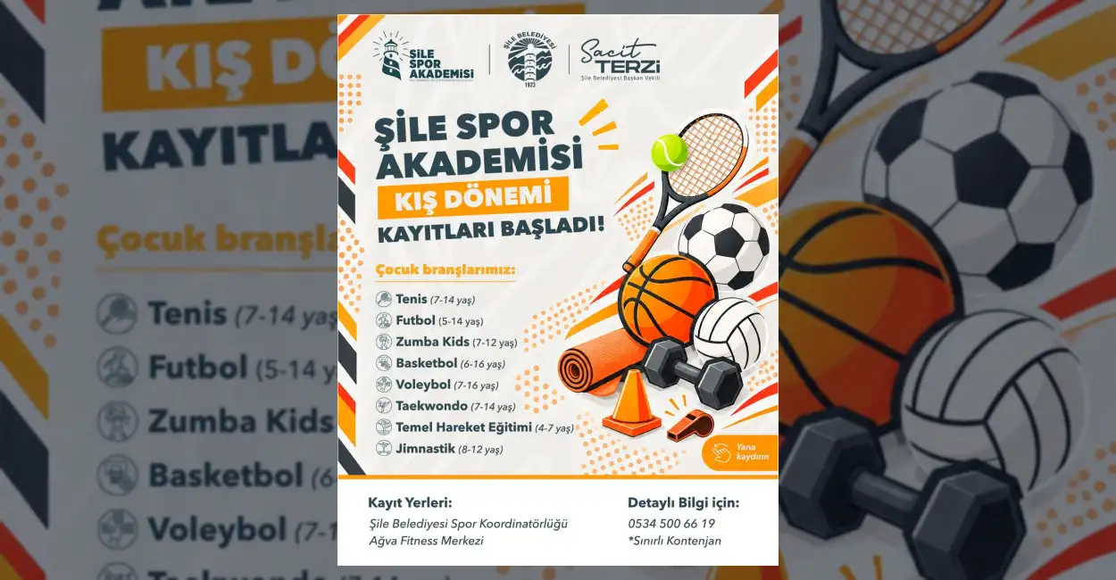 Şile Spor Akademisi kış dönemi kursları 21 Eylül Pazartesi günü