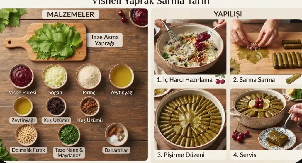 Vişneli Yaprak Sarma tarifi için gerekli malzemeler, ölçüler ve adım