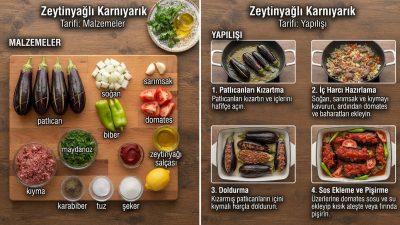 Zeytinyagli Karniyarik tarifi için gerekli malzemeler, ölçüler ve adım adım