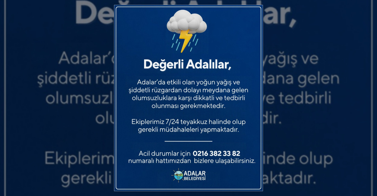 Adalar’da Fırtına ve Yağış Uyarısı