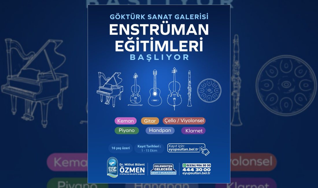 Eyüpsultan Belediyesi Göktürk Sanat Galerisi'nde keman, gitar ve piyano gibi