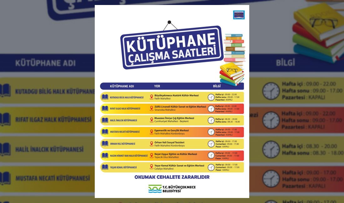 Büyükçekmece Belediyesi kütüphaneleri, 4 Ekim Pazartesi günü itibarıyla kış dönemi