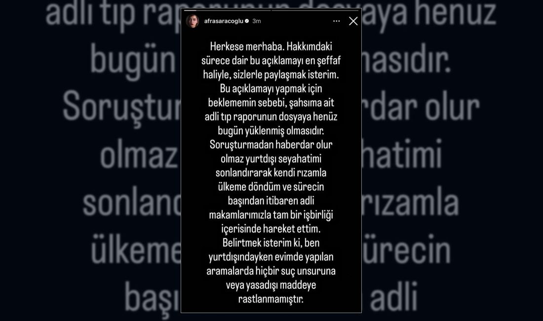 Oyuncu Afra Saraçoğlu, çıkan pozitif test sonucunun ardından kalabalık etkinliklerde