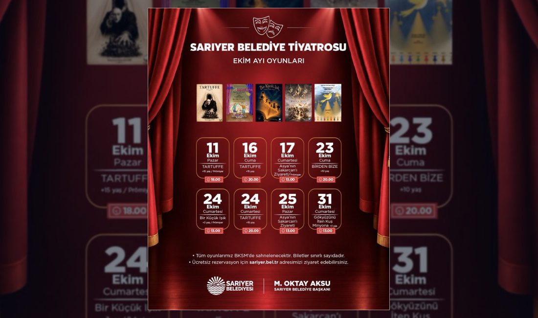 Sarıyer Belediye Tiyatrosu, ekim ayı boyunca çocuk ve yetişkin oyunlarıyla