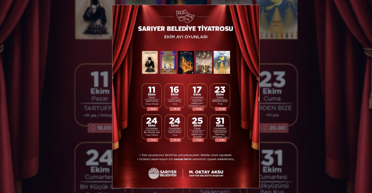 Sarıyer Belediye Tiyatrosu, ekim ayı boyunca çocuk ve yetişkin oyunlarıyla