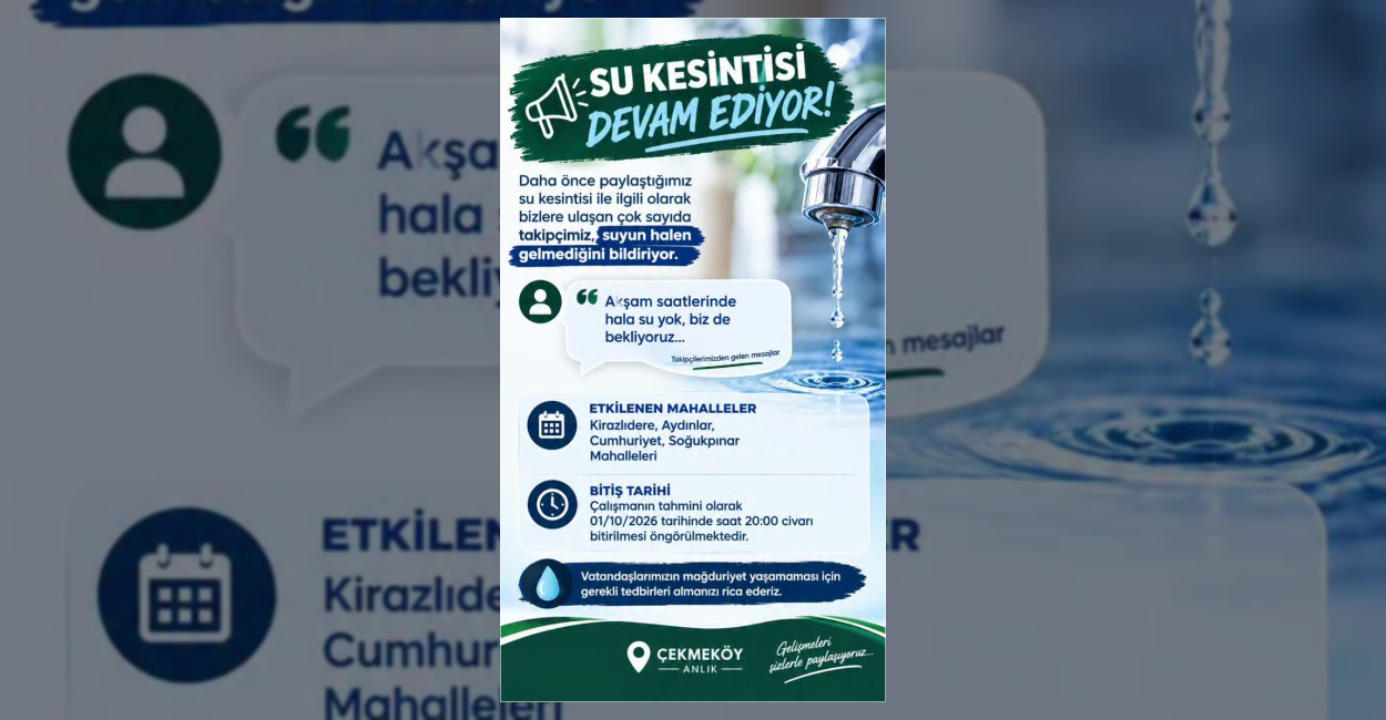İstanbul'un Çekmeköy ilçesinde yaşayan bazı vatandaşlar, ilçede su kesintilerinin sürmesinden