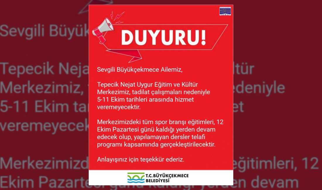 Büyükçekmece Belediyesi Tepecik Nejat Uygur Eğitim ve Kültür Merkezi, tadilat