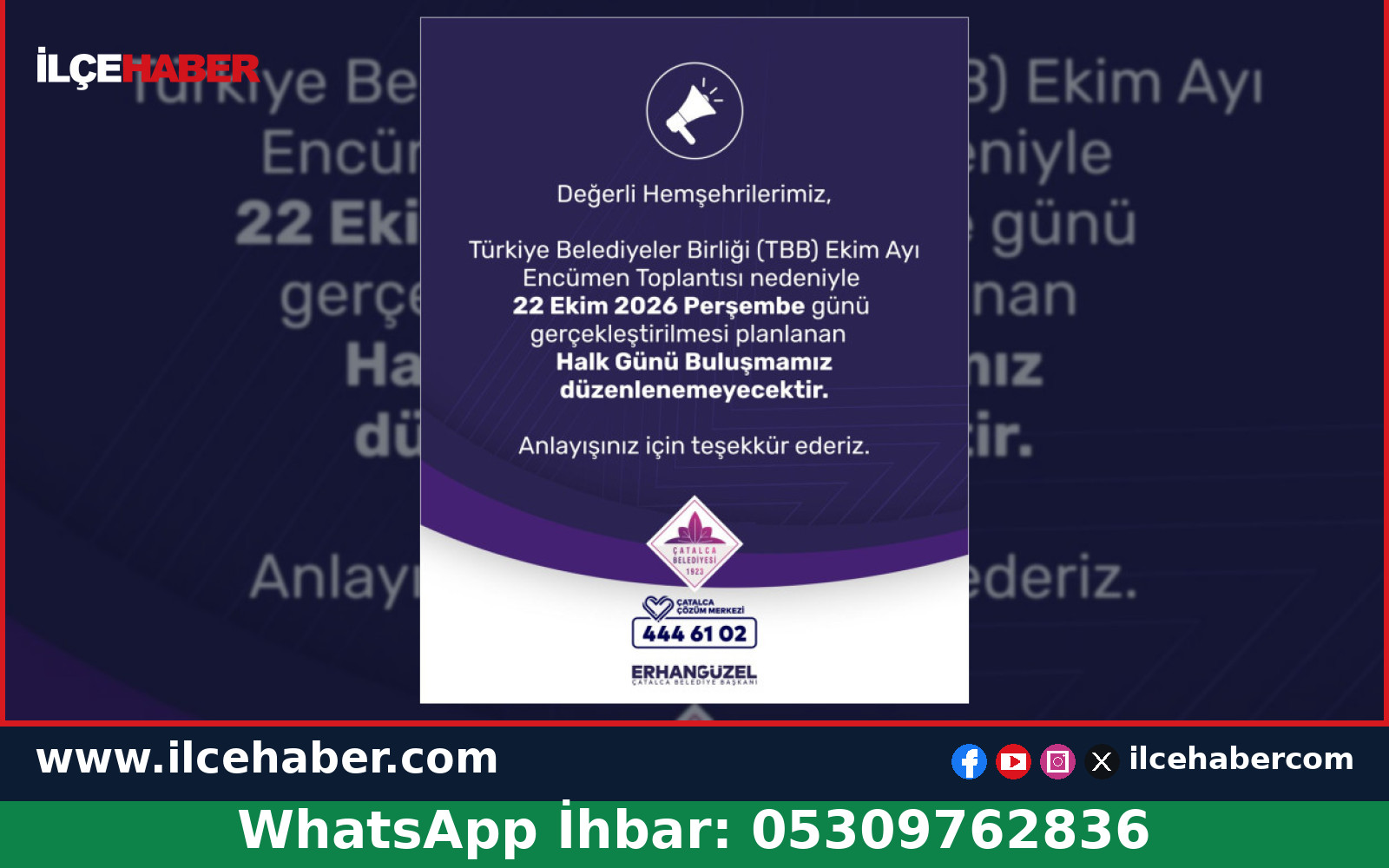 Çatalca Belediyesi Halk Günü Buluşması İptal Edildi