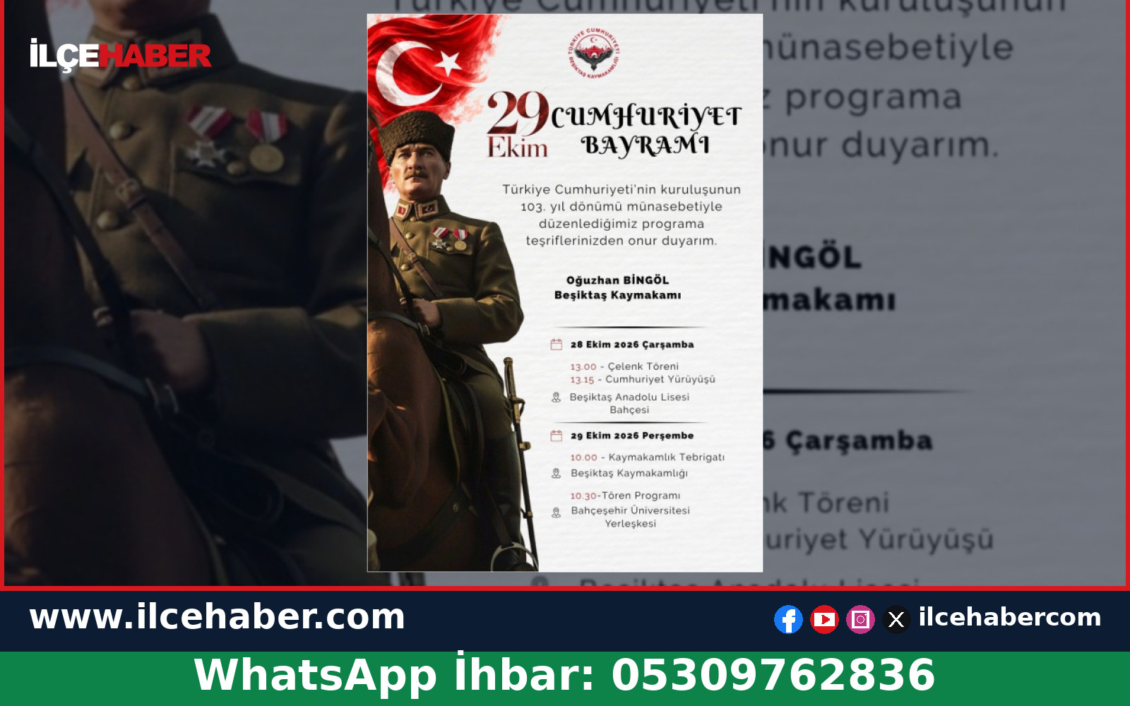 Beşiktaş’ta Cumhuriyet’in 103. Yıl Dönümü Kutlama Programı