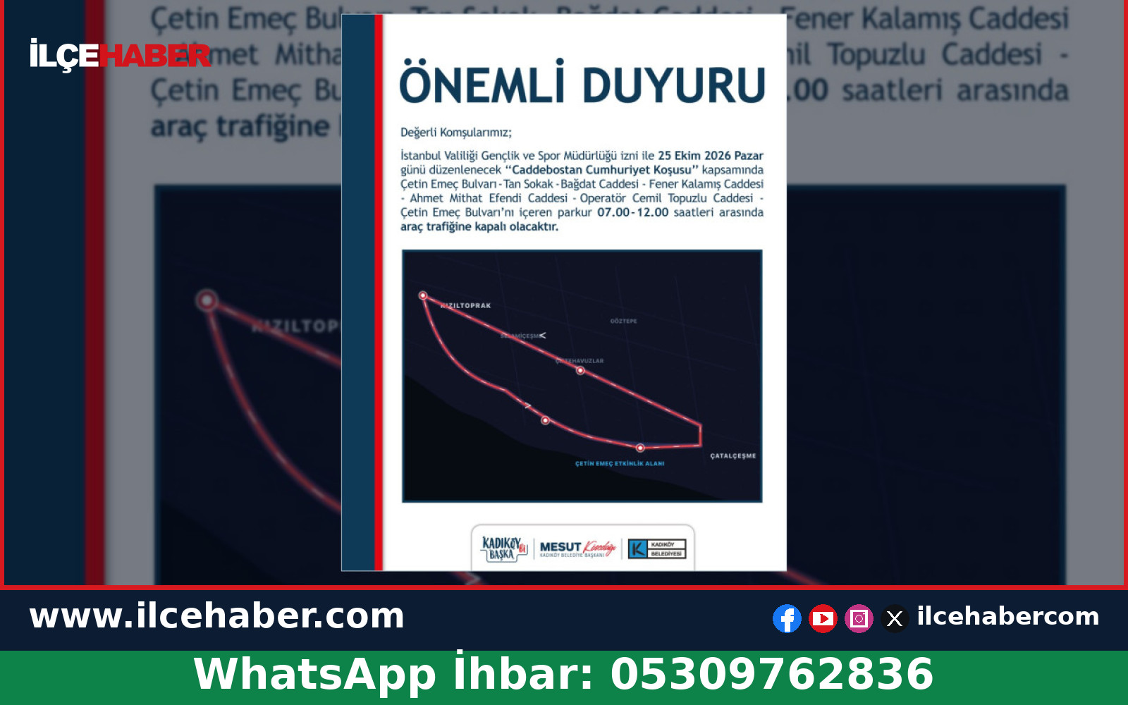 Caddebostan Cumhuriyet Koşusu Trafiğe Kapatılacak