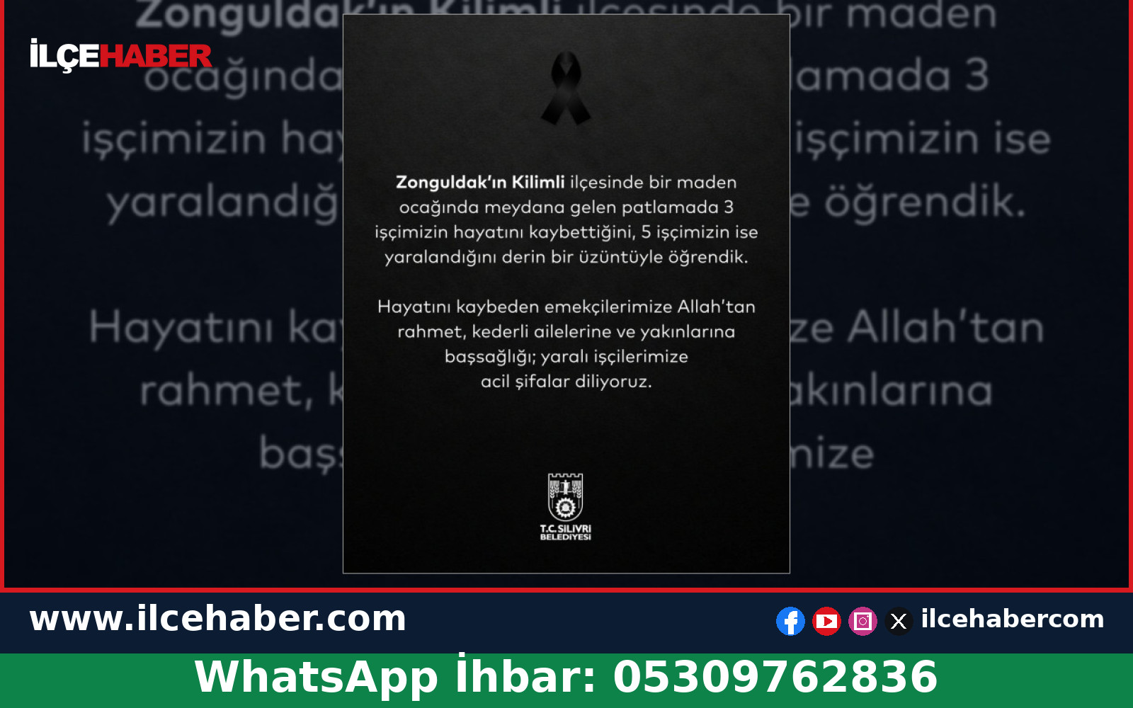 Silivri Belediyesinden Zonguldak’taki maden kazası için taziye