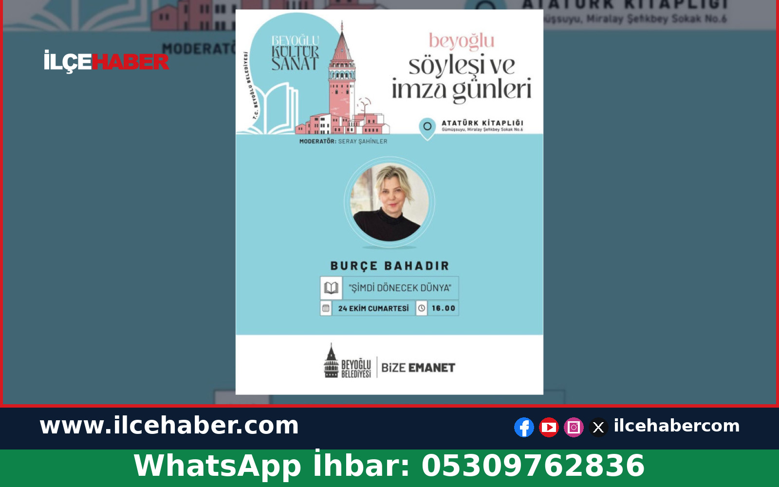 Burçe Bahadır Atatürk Kitaplığı’nda Söyleşiye Katılıyor