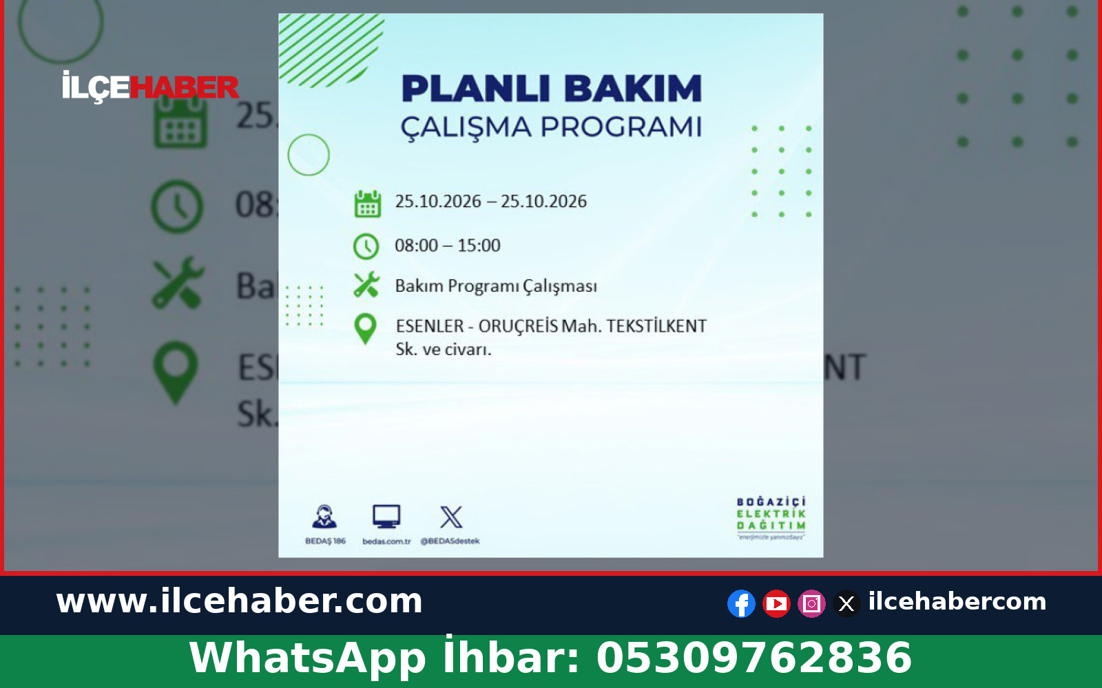 Esenler’de BEDAŞ Kaynaklı Planlı Elektrik Kesintisi