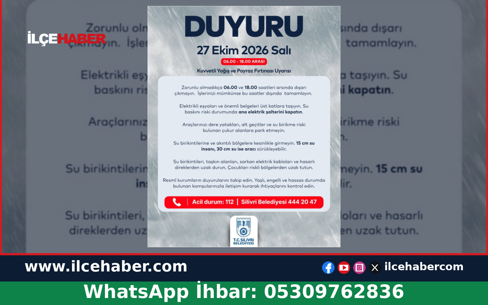 Silivri’de Kuvvetli Yağış ve Poyraz Fırtınası Uyarısı