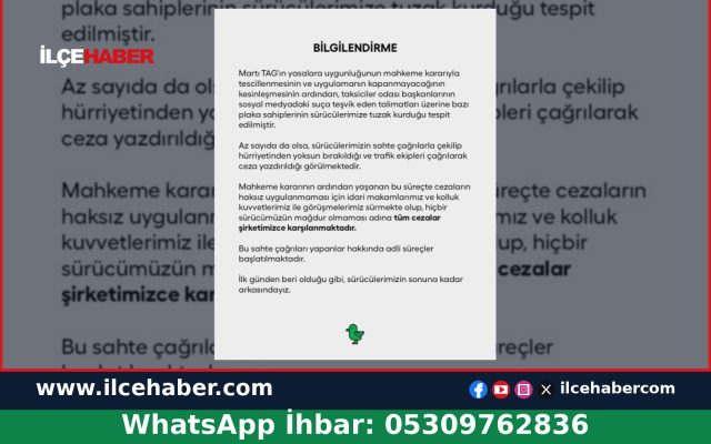 Martı’dan TAG sürücülerine tuzak açıklaması