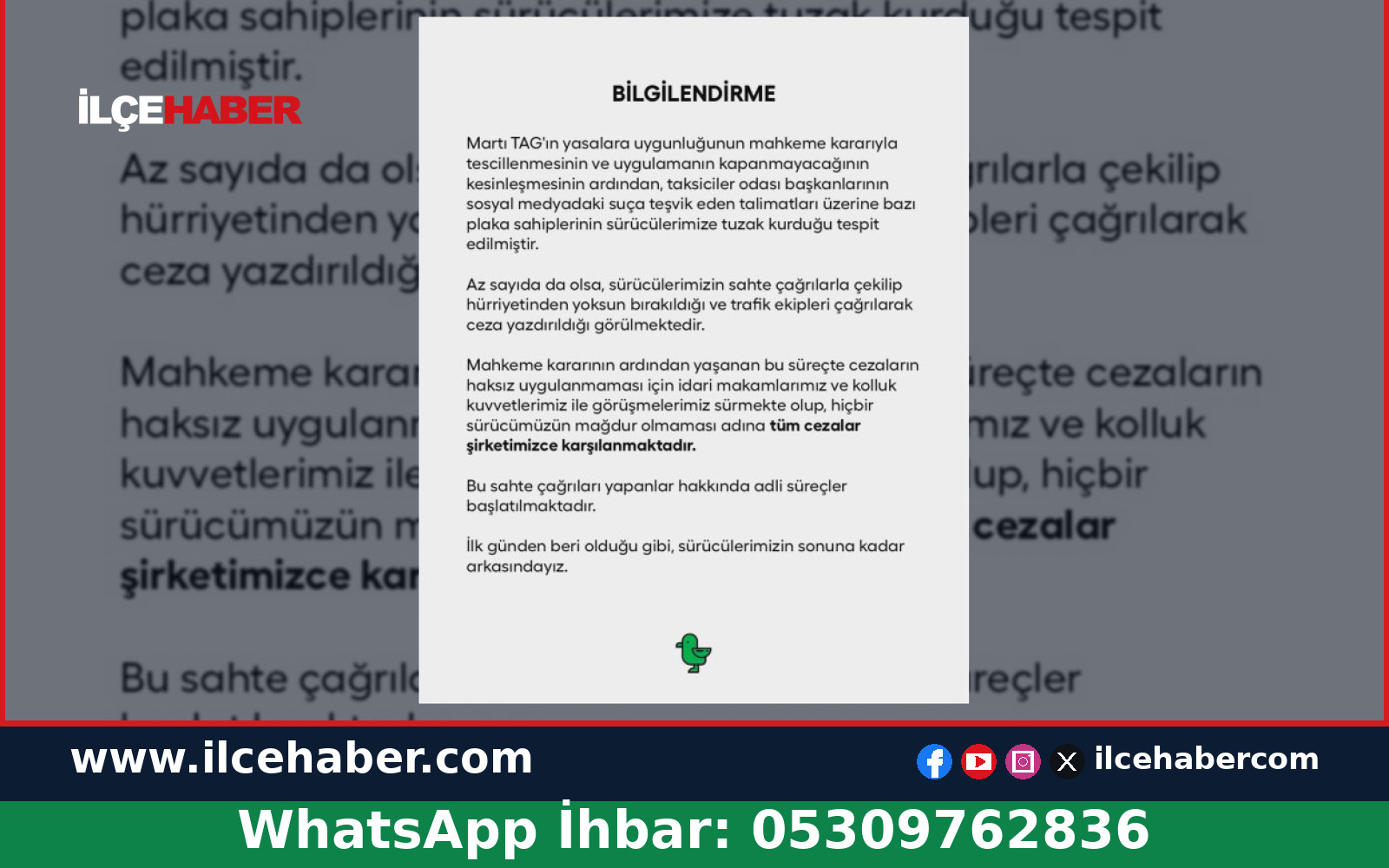 Martı’dan TAG sürücülerine tuzak açıklaması