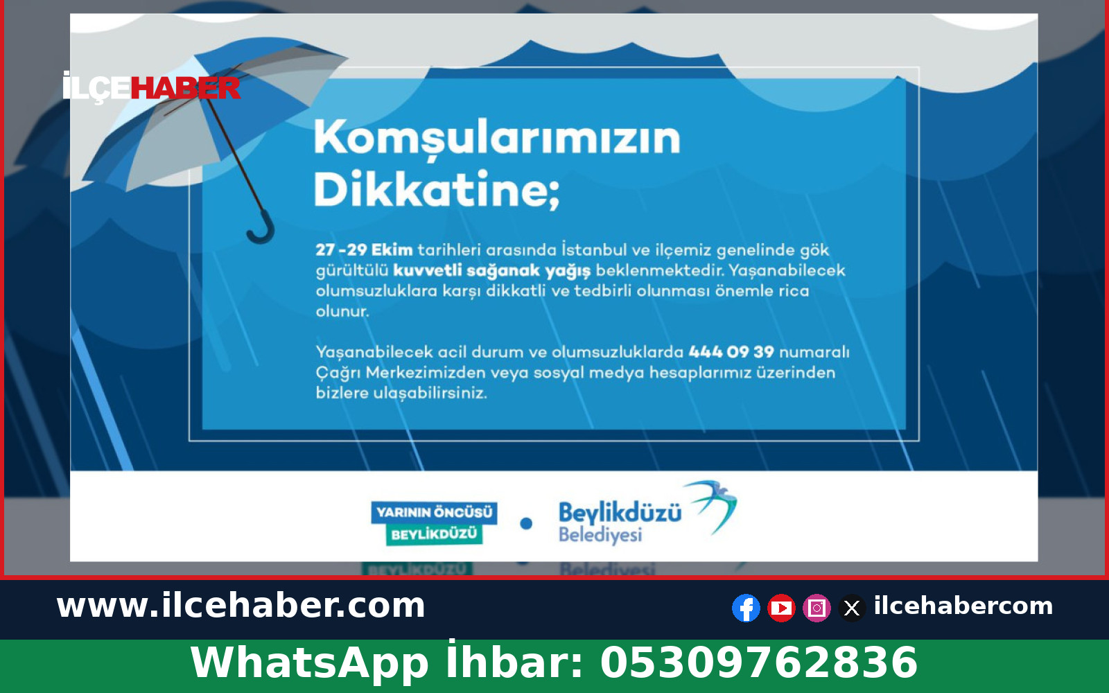Beylikdüzü’nde Kuvvetli Yağış Uyarısı