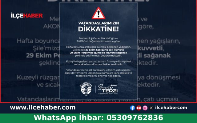 Şile’de Kuvvetli Yağış Uyarısı Yapıldı