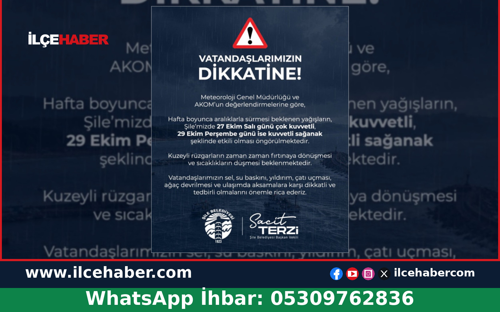 Şile’de Kuvvetli Yağış Uyarısı Yapıldı