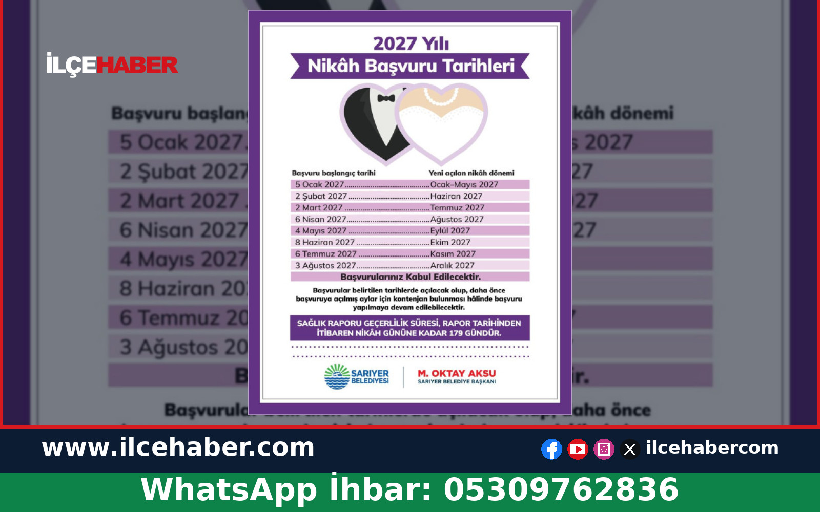 Sarıyer Belediyesi’nin 2027 Nikâh Başvuru Takvimi Açıklandı