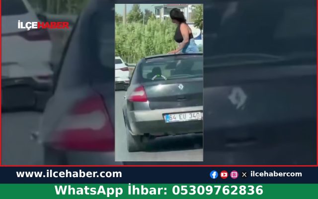 Trafikte Seyreden Otomobilin Tavanına Tırmanıp Dans Etti