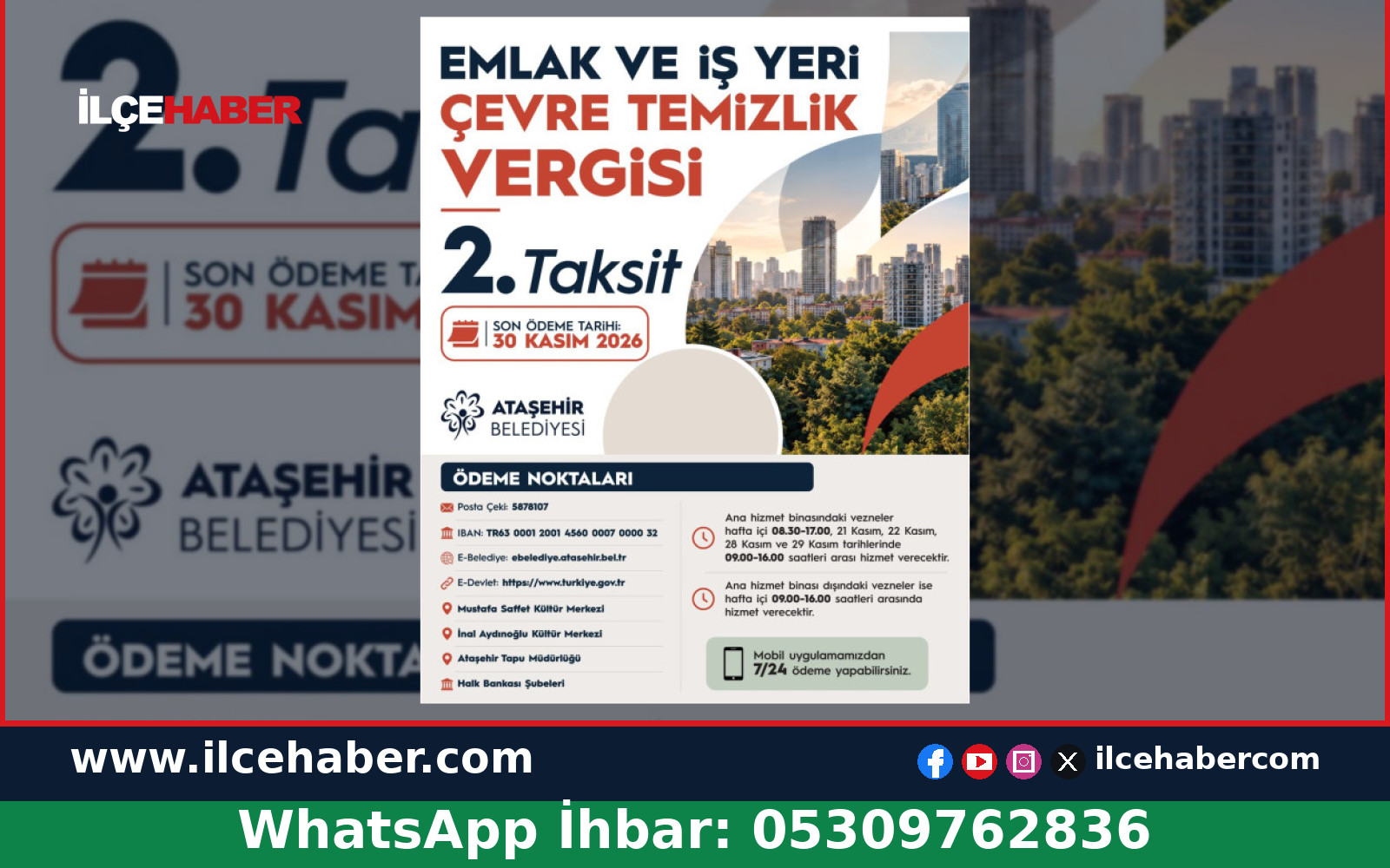 Ataşehir’de Emlak ve Çevre Temizlik Vergisi Taksit Ödemeleri Başlıyor