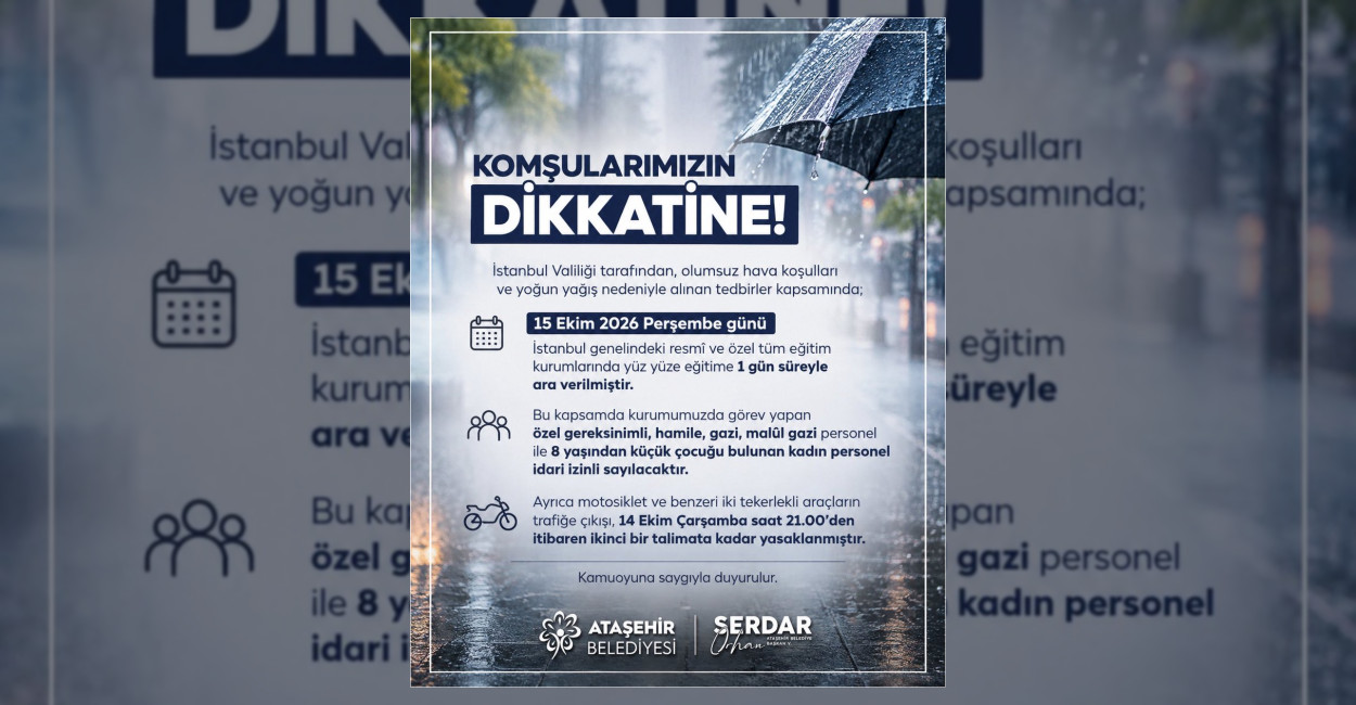 Ataşehir’de Olumsuz Hava Koşulları Nedeniyle Eğitime Ara
