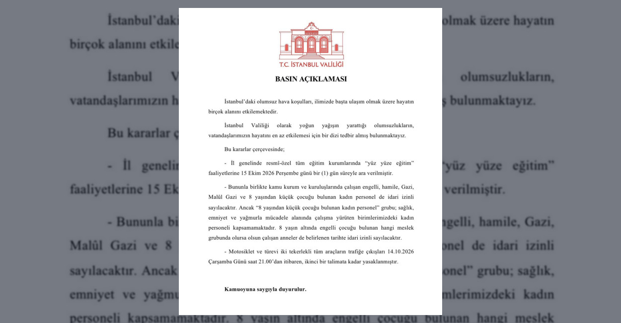 Bakırköy Kaymakamlığı’ndan Su Baskını Uyarısı