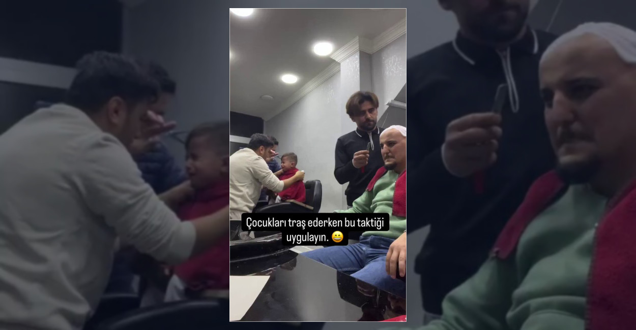 Berber koltuğunda çocuklara yemek taktiği