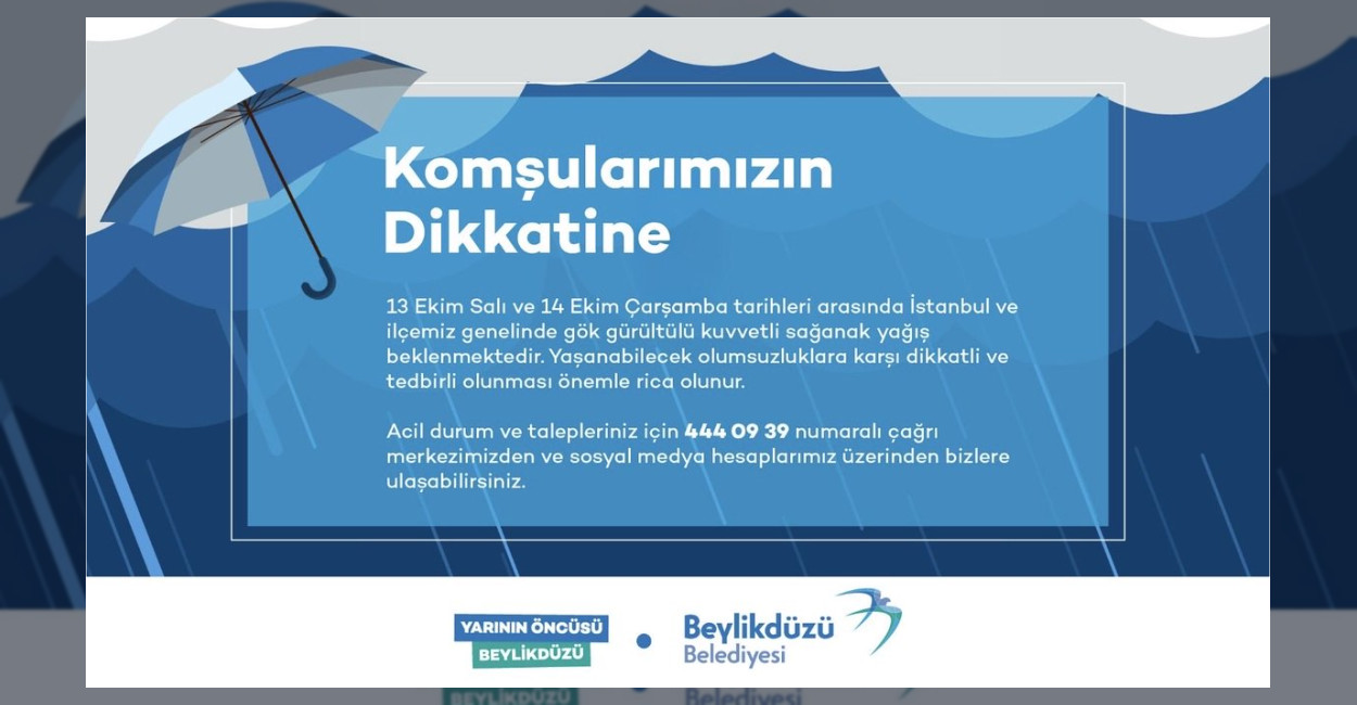 Beylikdüzü’nde Kuvvetli Yağış Uyarısı