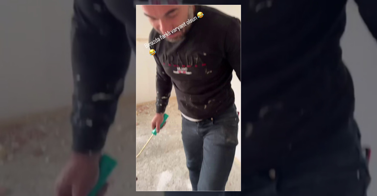 Boya ustası kapı verniğiyle ayakkabısını yeniledi