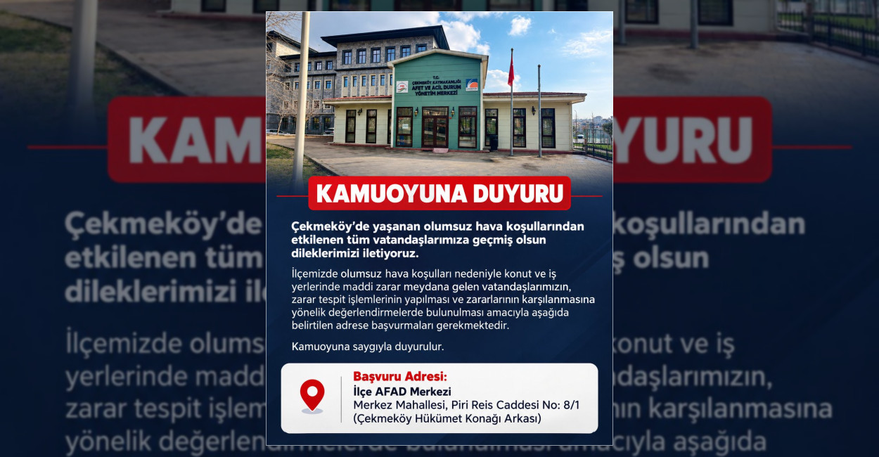 Çekmeköy’de Olumsuz Hava Koşulları Zarar Tespiti
