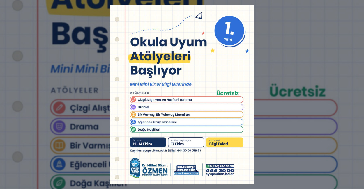 Eyüpsultan’da 1. Sınıflar İçin Okula Uyum Atölyeleri Başlıyor