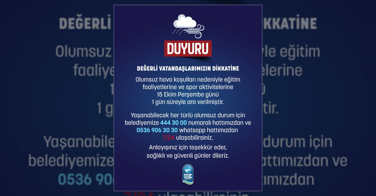 Eyüpsultan’da Olumsuz Hava Koşulları Nedeniyle Eğitime Ara Verildi
