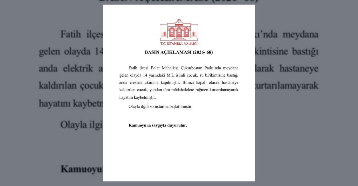 Fatih’teki Parkta Çocuk Ölümü İncelemesi