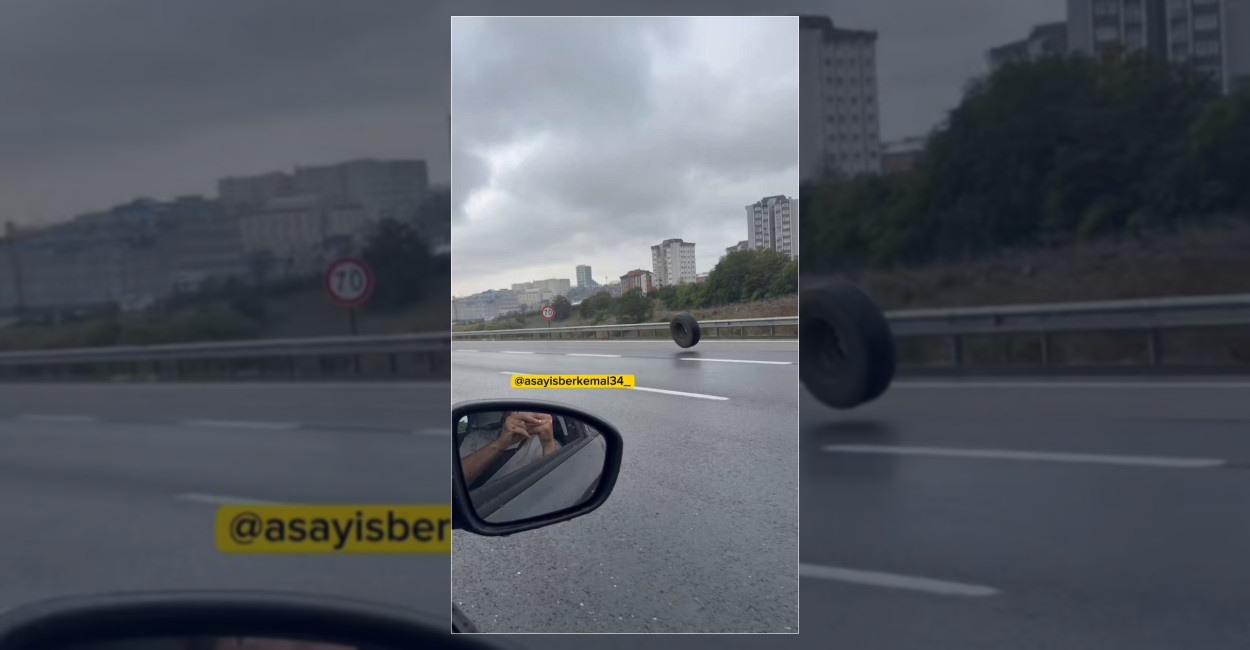 İstanbul Otoyolunda Tırdan Kopan Lastik Tehlike Saçtı