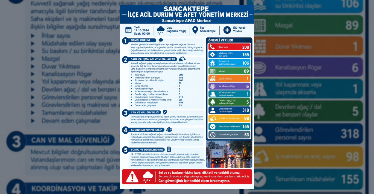 Sancaktepe’de Sağanak Yağışla Mücadele Çalışmaları Sürüyor