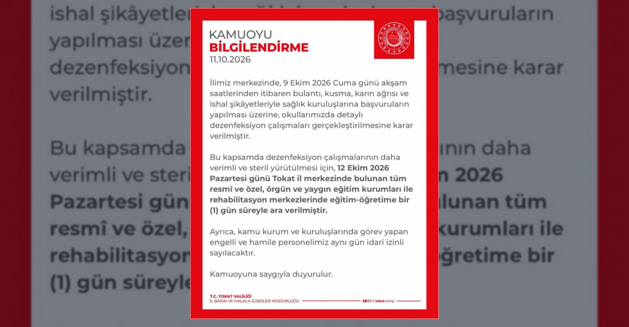 Tokat’ta okullarda salgın şüphesiyle dezenfeksiyon